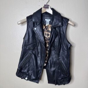 Cache Vest Jacket Women's XS Black Genuine Leather Moto Full Zip Collared Y2K